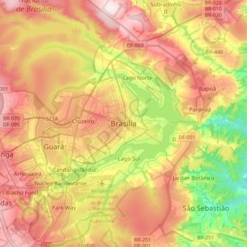 Mapa topográfico Brasilia, altitud, relieve
