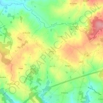 Mapa topográfico Le Mas, altitud, relieve