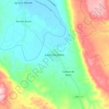Mapa topográfico Julián Grajales, altitud, relieve