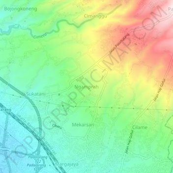 Mapa topográfico Ngamprah, altitud, relieve