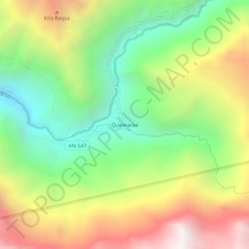 Mapa topográfico Quitaracsa, altitud, relieve
