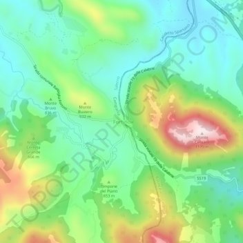 Mapa topográfico Fortino, altitud, relieve