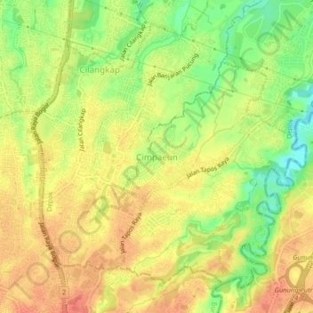 Mapa topográfico Cimpaeun, altitud, relieve
