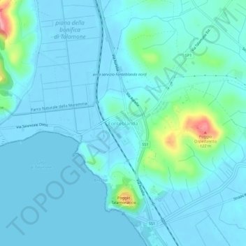 Mapa topográfico Fonteblanda, altitud, relieve