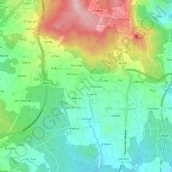 Mapa topográfico As Cruces, altitud, relieve