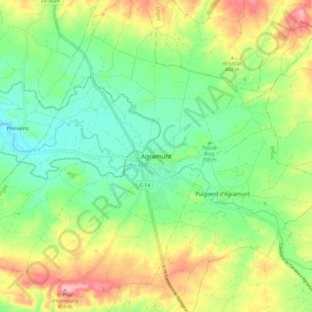 Mapa topográfico Agramunt, altitud, relieve