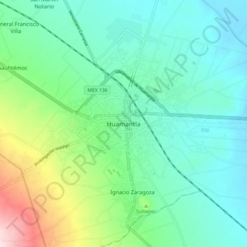 Mapa topográfico Huamantla, altitud, relieve