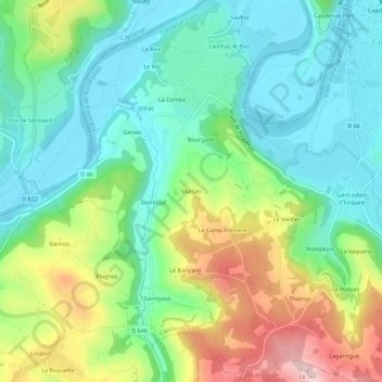 Mapa topográfico Marlan, altitud, relieve