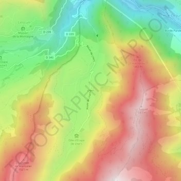 Mapa topográfico Lhers, altitud, relieve