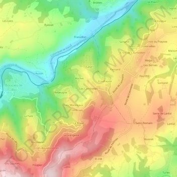 Mapa topográfico Les Combettes, altitud, relieve