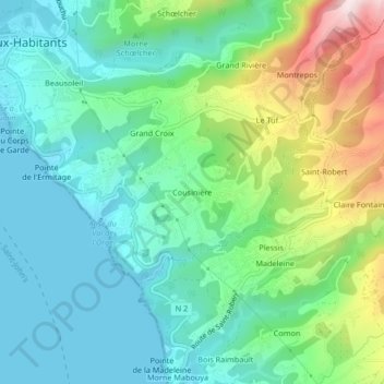 Mapa topográfico Cousinière, altitud, relieve