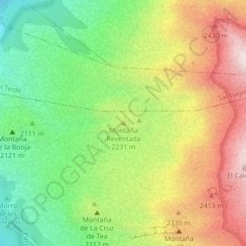Mapa topográfico Montaña Reventada, altitud, relieve