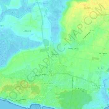 Mapa topográfico Les Aires, altitud, relieve