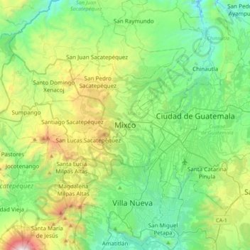 Mapa topográfico Mixco, altitud, relieve
