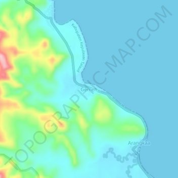 Mapa topográfico Gemeh, altitud, relieve