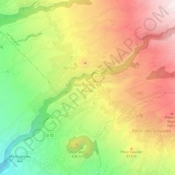 Mapa topográfico Mont Vert les Hauts, altitud, relieve