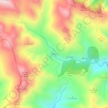 Mapa topográfico A Seara, altitud, relieve