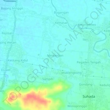 Mapa topográfico Menjangan, altitud, relieve