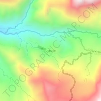 Mapa topográfico Okbape, altitud, relieve