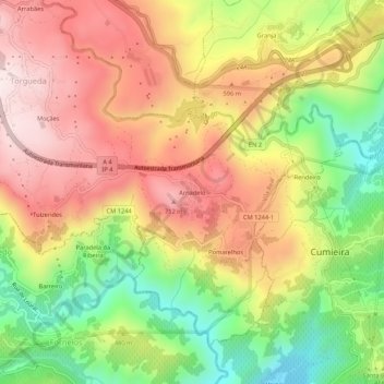 Mapa topográfico Arnadelo, altitud, relieve