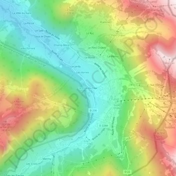 Mapa topográfico Le Clos du Tour, altitud, relieve
