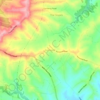 Mapa topográfico Kurmond, altitud, relieve