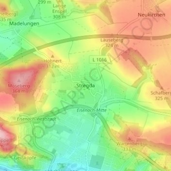 Mapa topográfico Stregda, altitud, relieve