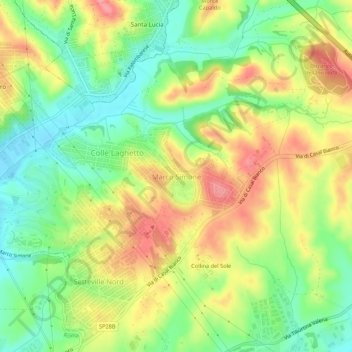 Mapa topográfico Marco Simone, altitud, relieve