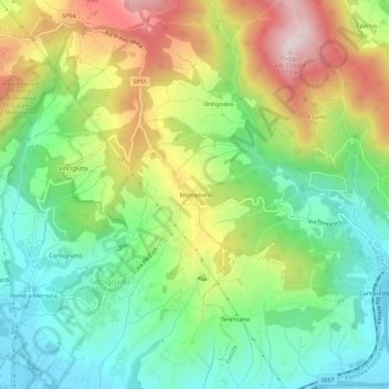 Mapa topográfico Montebeni, altitud, relieve