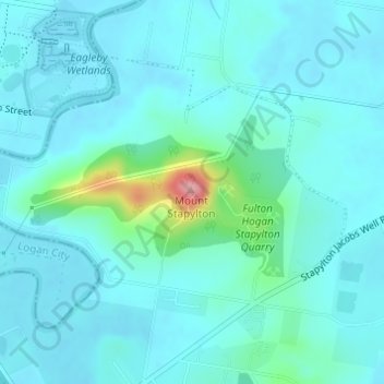 Mapa topográfico Brisbane (Mount Staplyton) Weather Radar, altitud, relieve