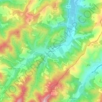 Mapa topográfico Lutirano, altitud, relieve