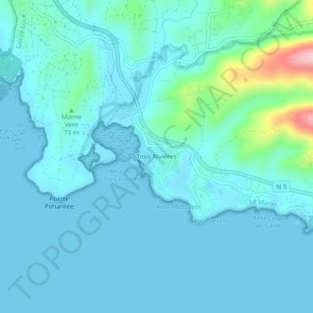 Mapa topográfico Trois-Rivières, altitud, relieve