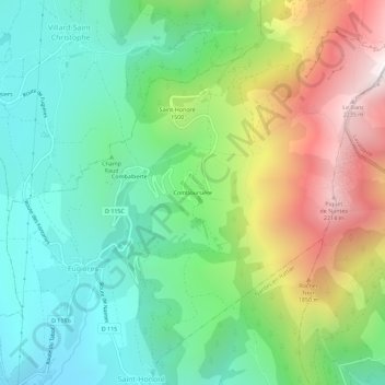 Mapa topográfico Comboursière, altitud, relieve