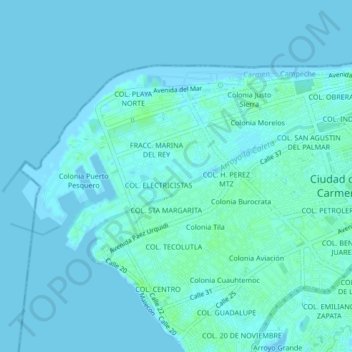 Mapa topográfico Colonia Caleta, altitud, relieve