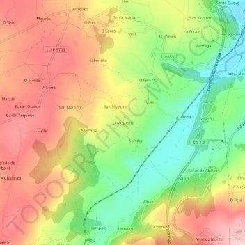 Mapa topográfico O Mosteiro, altitud, relieve