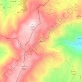 Mapa topográfico Grijó, altitud, relieve