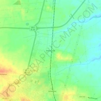 Mapa topográfico Milharadas, altitud, relieve