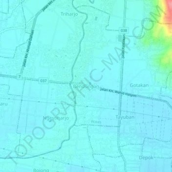 Mapa topográfico Bendungan, altitud, relieve