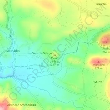 Mapa topográfico Monte do Trigo, altitud, relieve