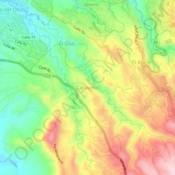 Mapa topográfico Cañaveral, altitud, relieve