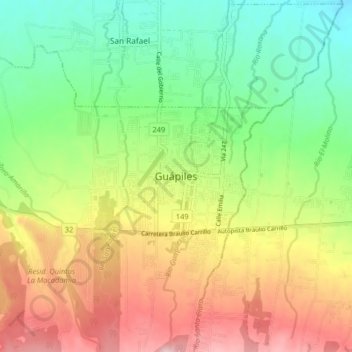 Mapa topográfico Guápiles, altitud, relieve