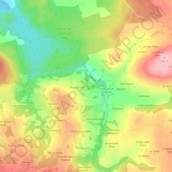Mapa topográfico Kergalaon, altitud, relieve