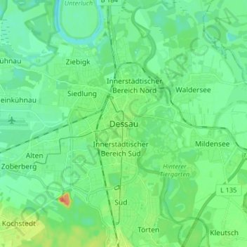 Mapa topográfico Dessau, altitud, relieve