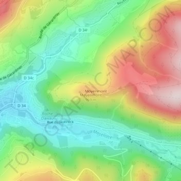 Mapa topográfico Moyenmont, altitud, relieve