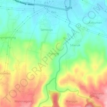 Mapa topográfico Posong, altitud, relieve