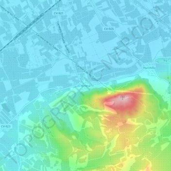 Mapa topográfico Arneva, altitud, relieve