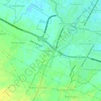 Mapa topográfico Pohjentrek, altitud, relieve