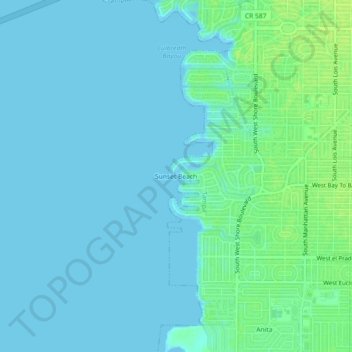 Mapa topográfico Sunset Beach, altitud, relieve