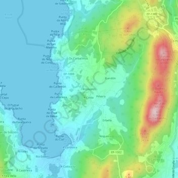 Mapa topográfico Rozavales, altitud, relieve