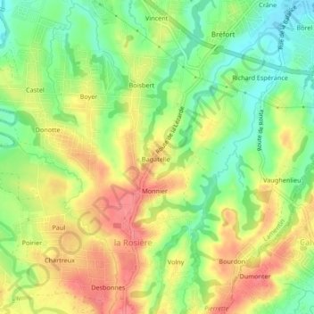 Mapa topográfico Bagatelle, altitud, relieve